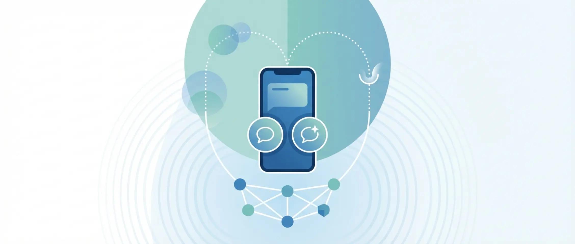 Minimalistische vectorafbeelding van een smartphone met twee keuzeknoppen voor connectieverzoek, omgeven door een visueel netwerkpad.