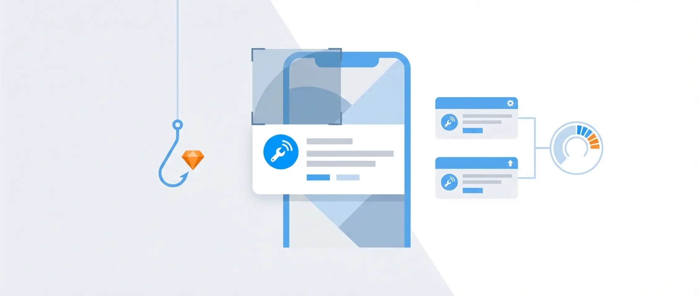 Minimalistische vectorafbeelding van een smartphone-inboxkaart met visuele metafoor voor effectieve LinkedIn-onderwerpsregels.