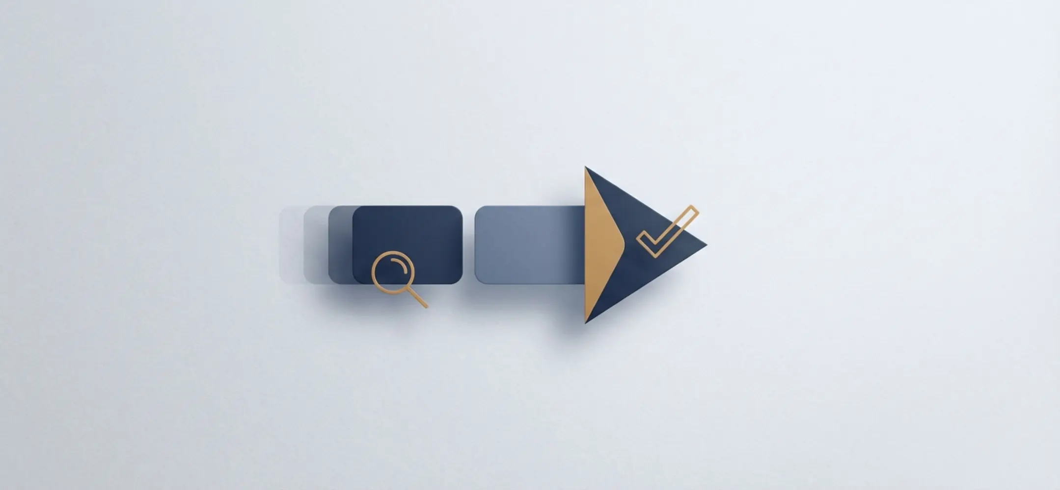 Abstracte visualisatie van drie opeenvolgende berichten die samenkomen in een scherpe pijl, met iconen voor personalisatie en respons.