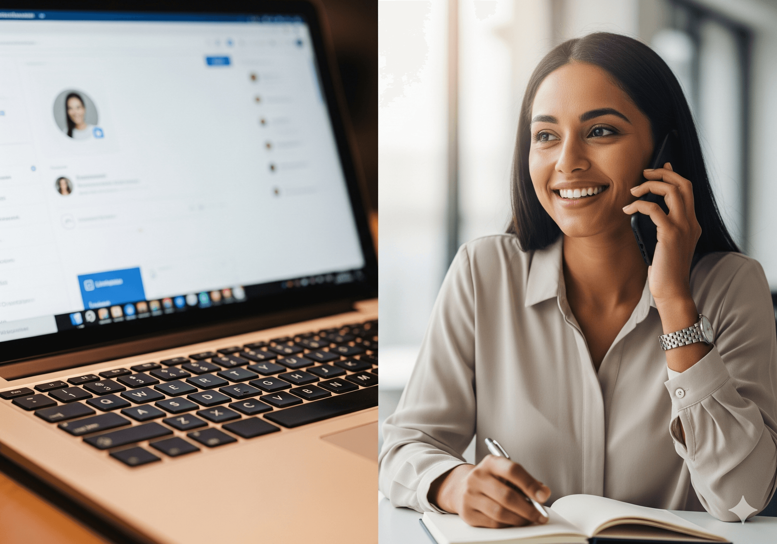 Recruiter bekijkt aandachtig een LinkedIn-profiel op laptop in modern kantoor met daglicht.