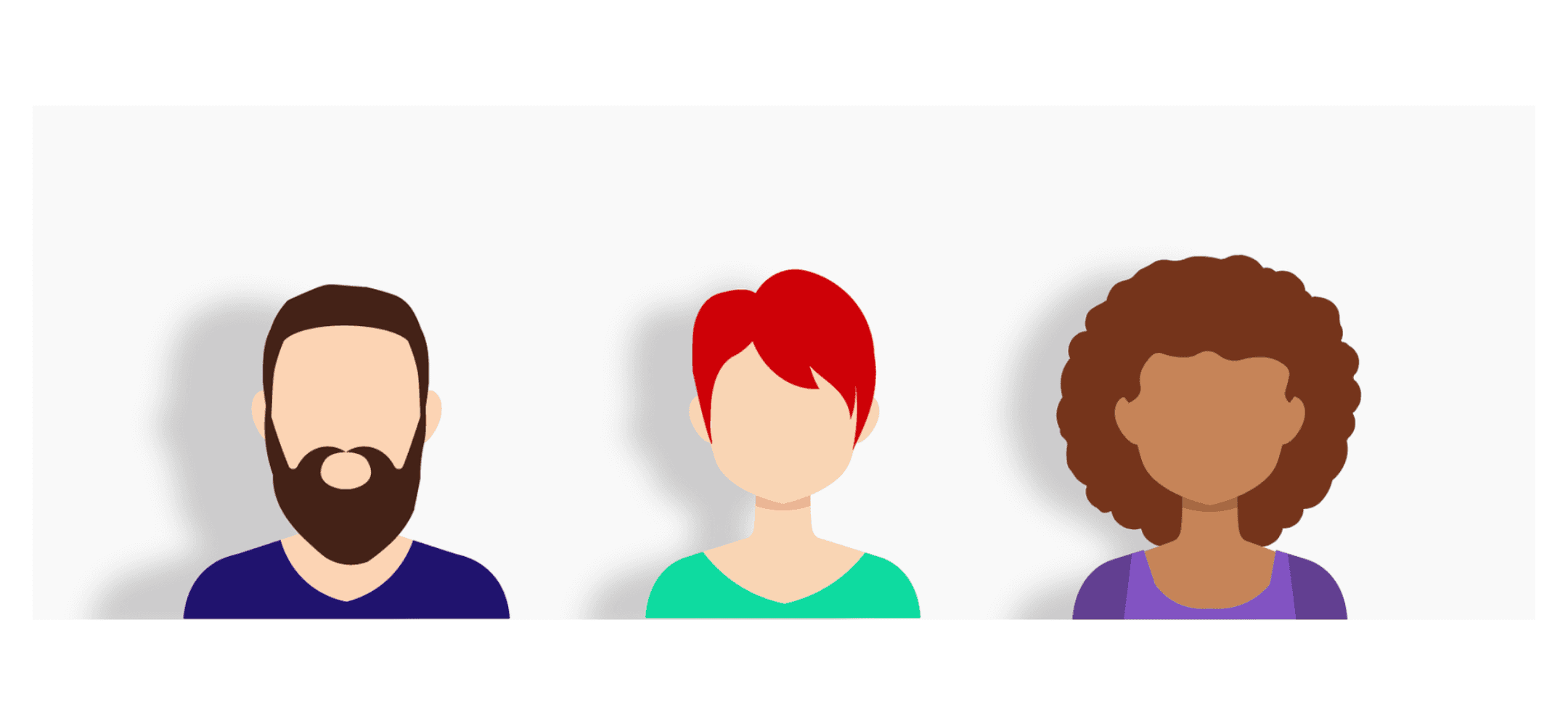 Drie gestileerde avatarprofielen van diverse personen op een neutrale achtergrond